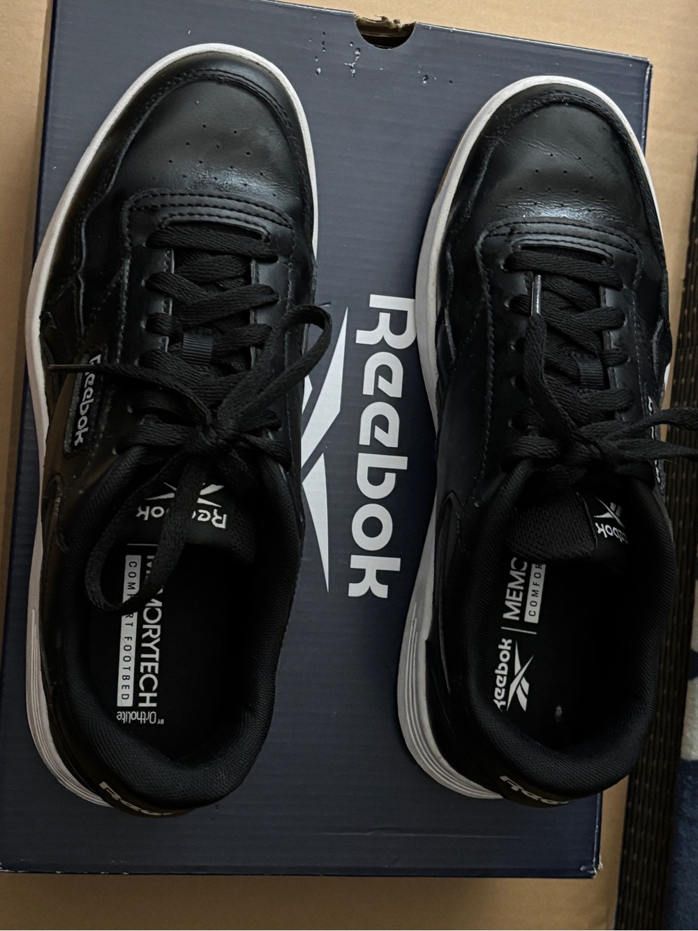 Reebok Men’s Black Leather Low-Top Sneakers with White Sole